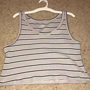 gray navy and white striped cropped tank from AE